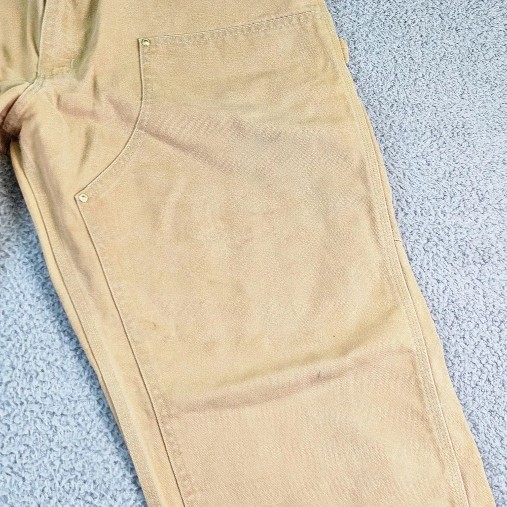 Vintage Carhartt Mens 44x32 Beige Double Knee Carpenter Workwear Pants USA Made